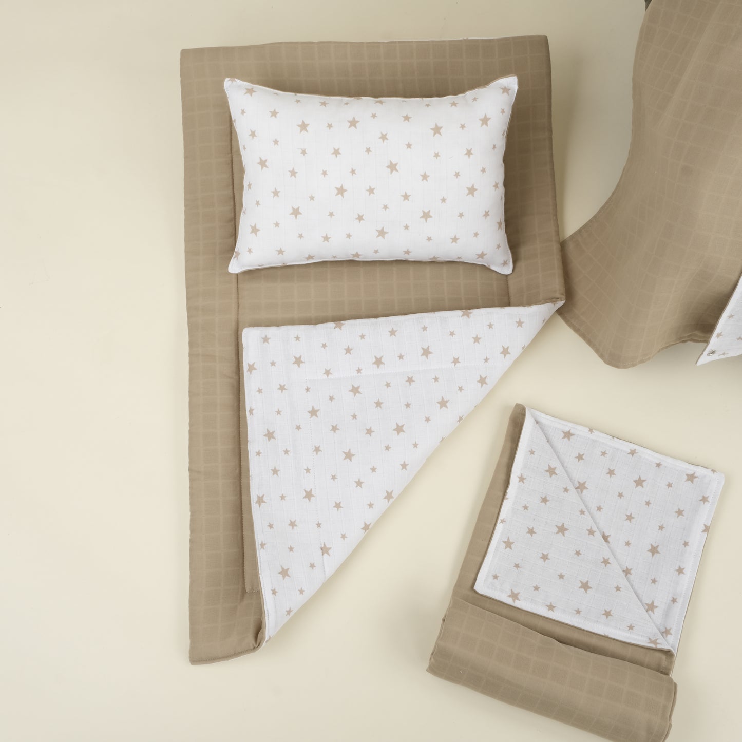 11 Parça Avantajlı Set - Çift Taraflı - Kahverengi Yıldız - Toprak Muslin