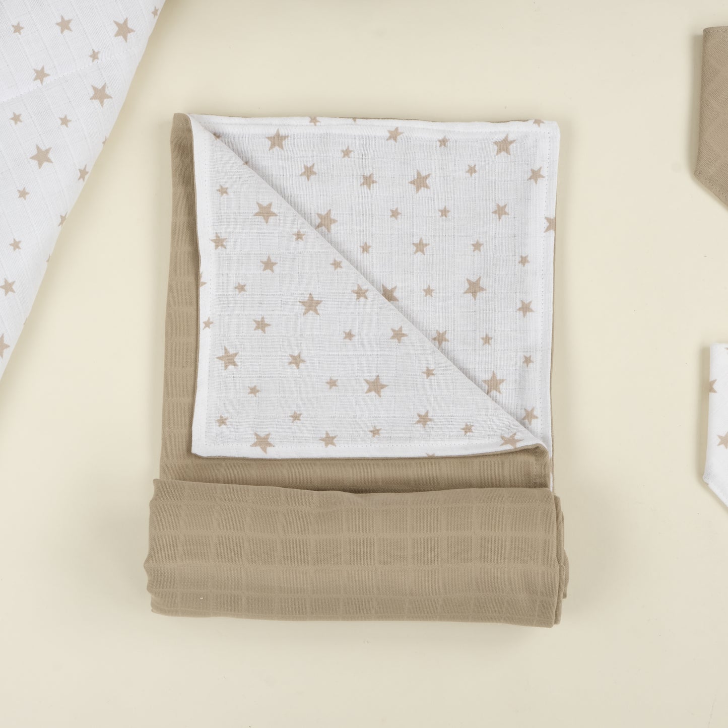 11 Parça Avantajlı Set - Çift Taraflı - Kahverengi Yıldız - Toprak Muslin