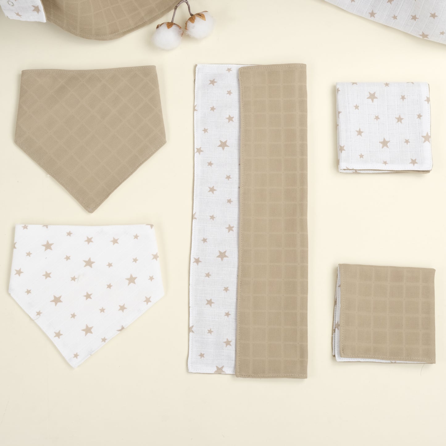 11 Parça Avantajlı Set - Çift Taraflı - Kahverengi Yıldız - Toprak Muslin