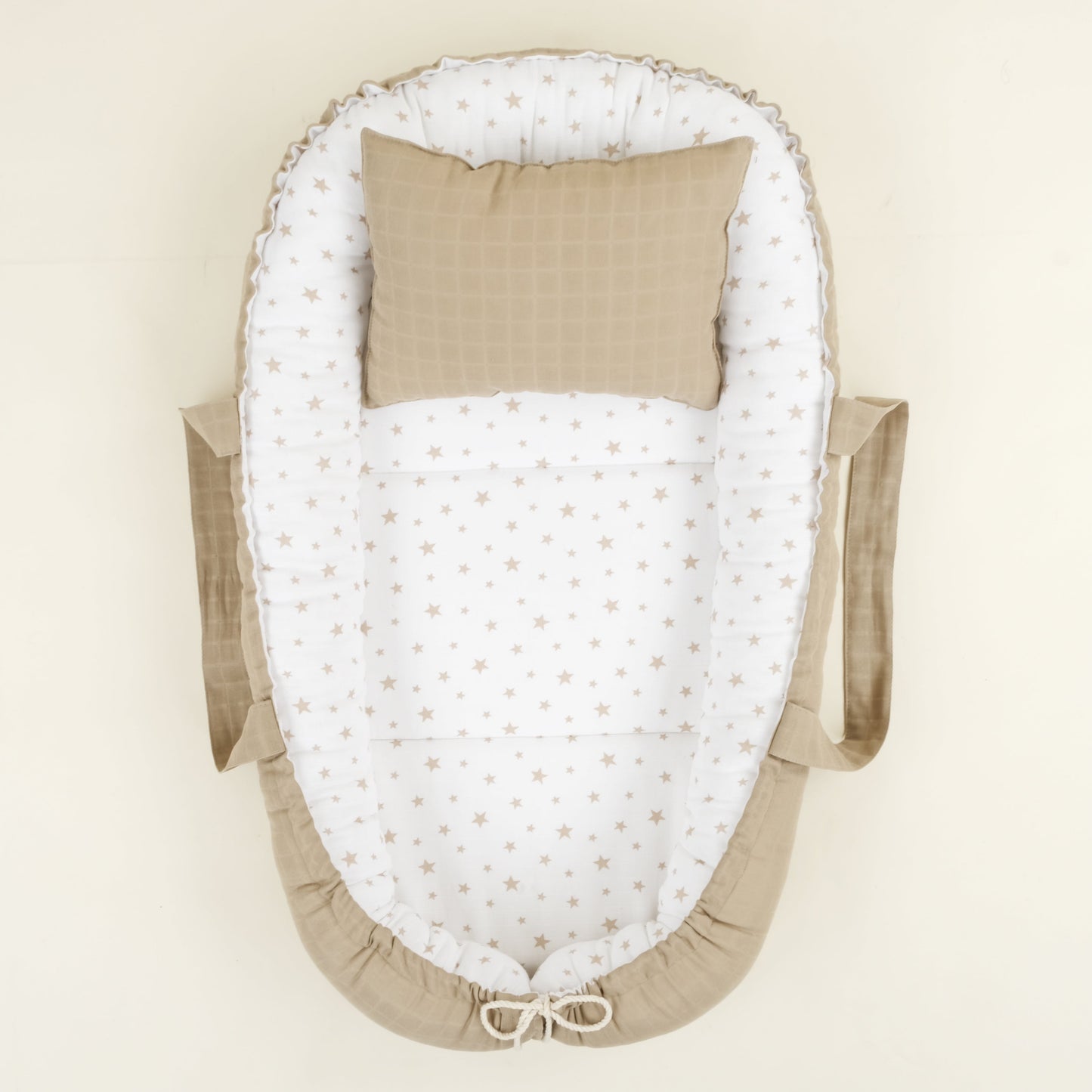 Babynest ve Yastık - Çift Taraflı - Kahverengi Yıldız - Toprak Muslin