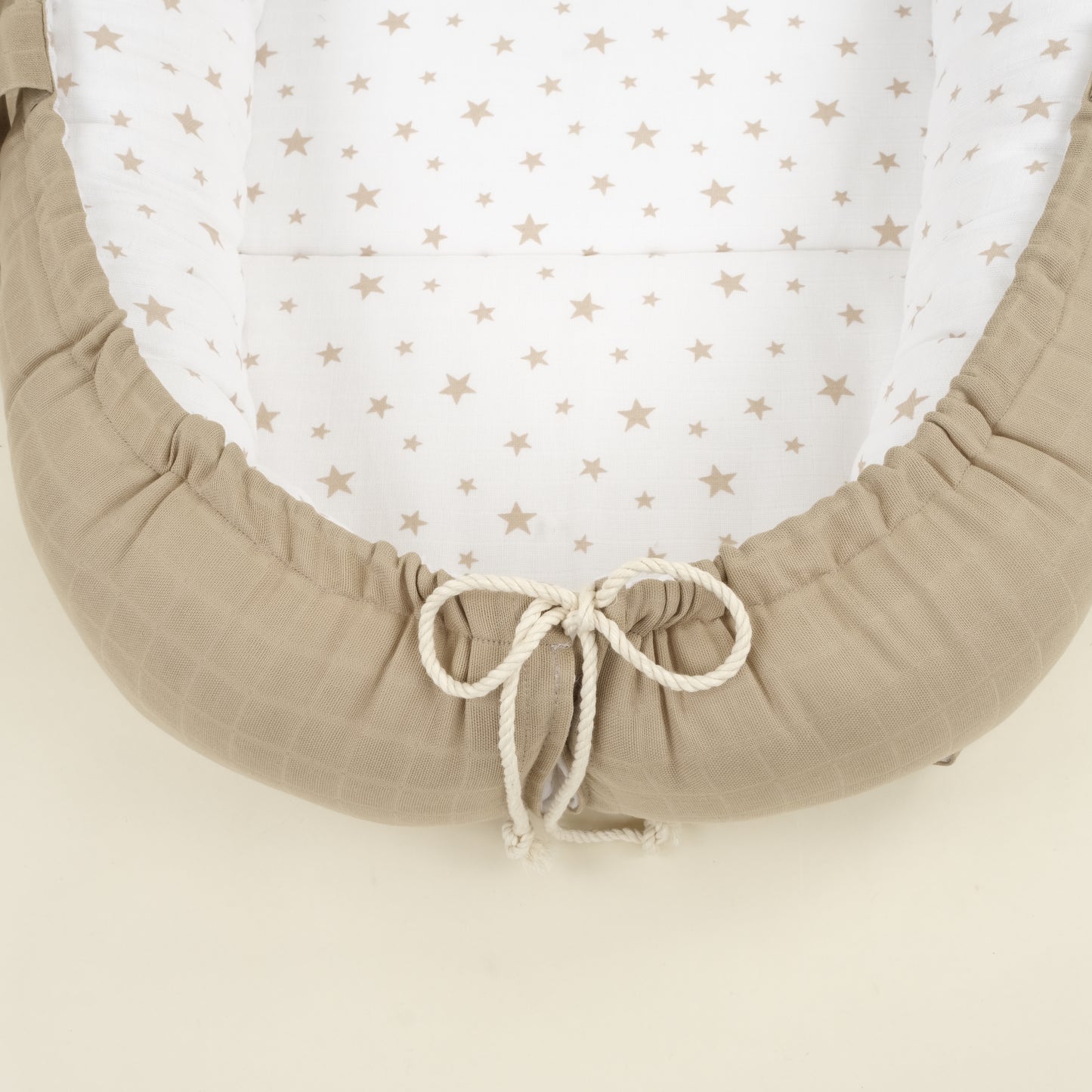 Babynest ve Yastık - Çift Taraflı - Kahverengi Yıldız - Toprak Muslin