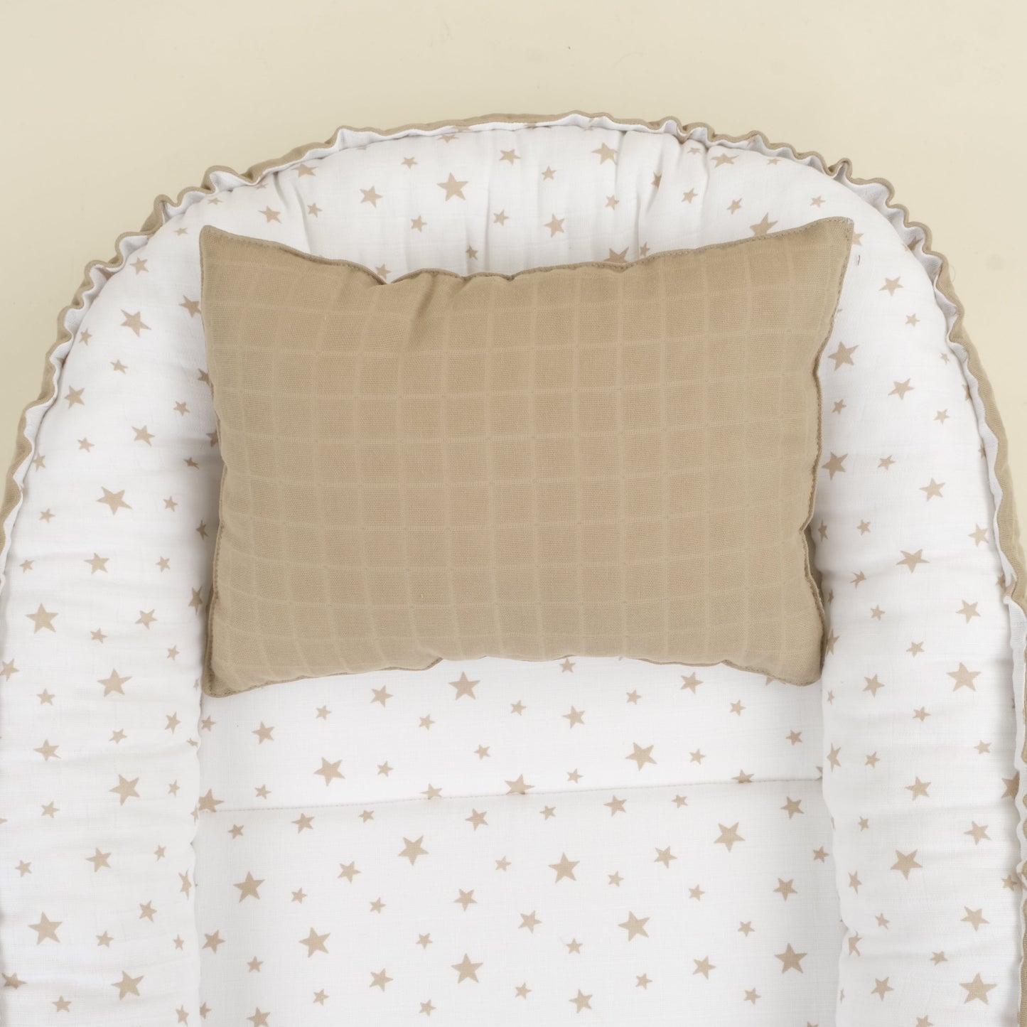 Babynest ve Yastık - Çift Taraflı - Kahverengi Yıldız - Toprak Muslin
