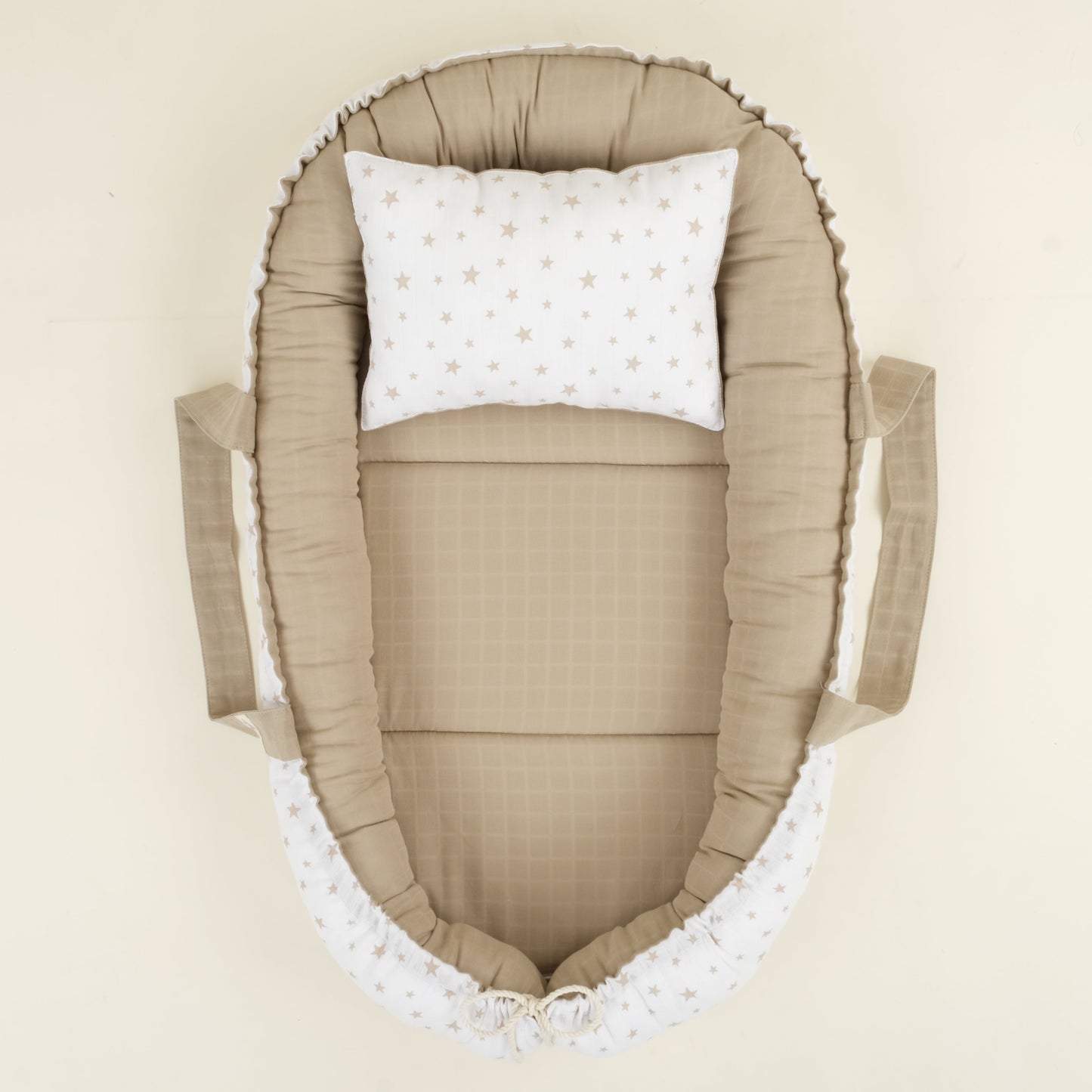Babynest ve Yastık - Çift Taraflı - Kahverengi Yıldız - Toprak Muslin
