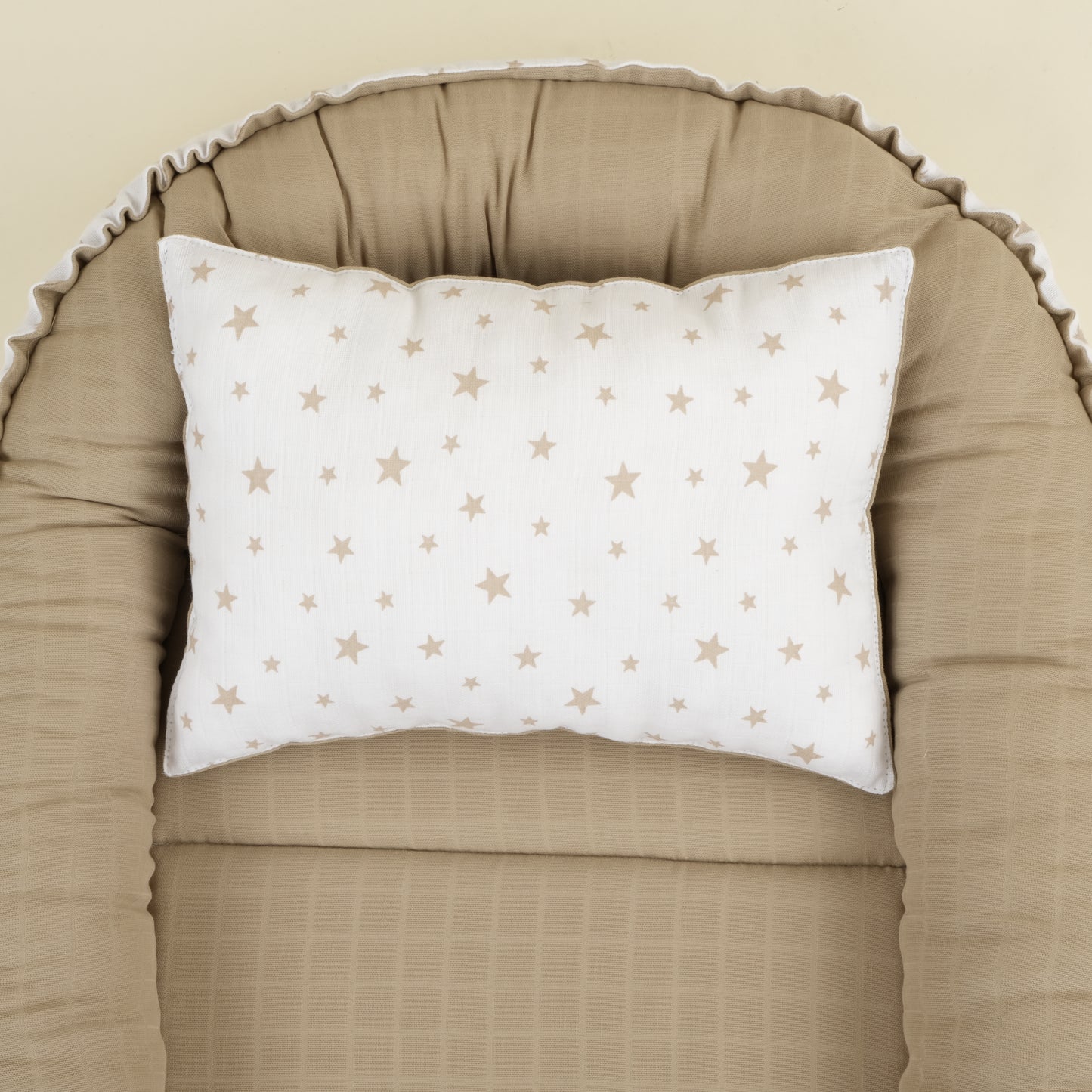 Babynest ve Yastık - Çift Taraflı - Kahverengi Yıldız - Toprak Muslin