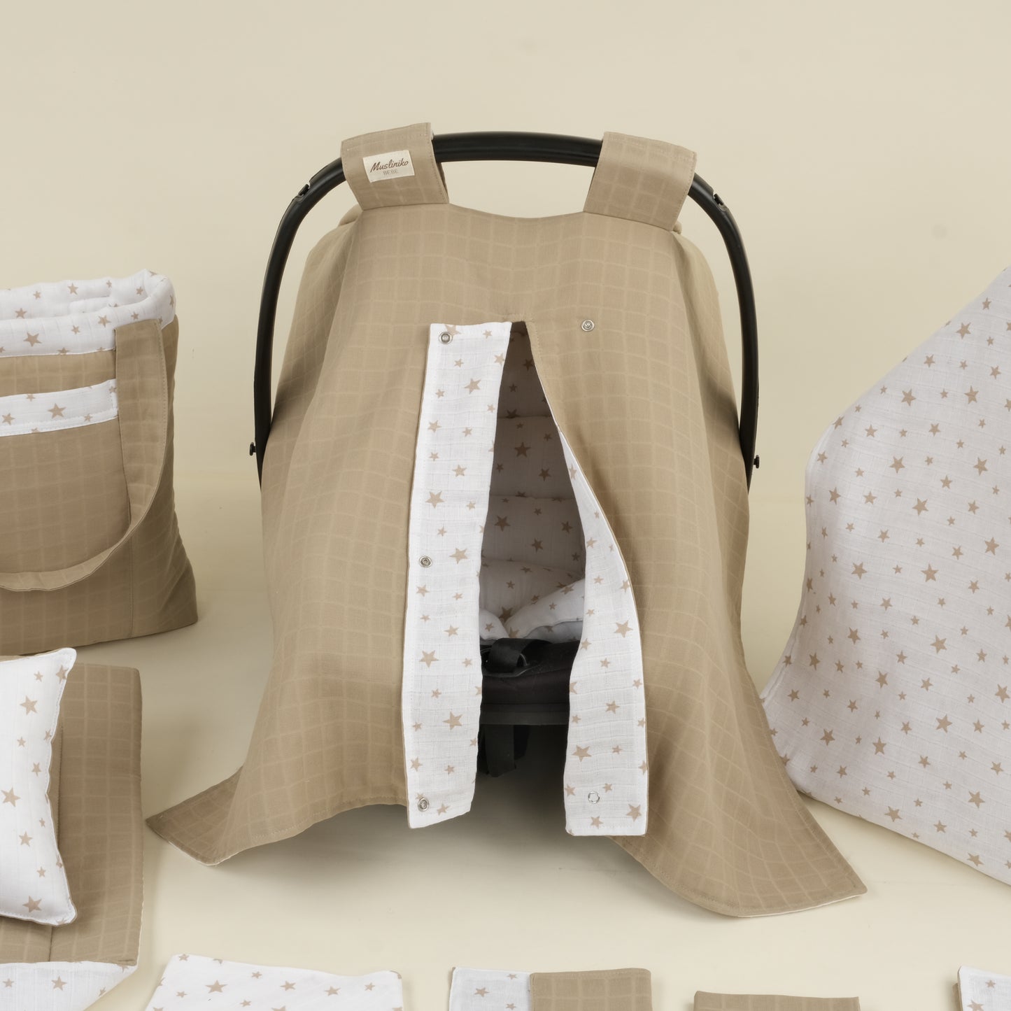 14 Parça Avantajlı Set - Çift Taraflı - Kahverengi Yıldız - Toprak Muslin