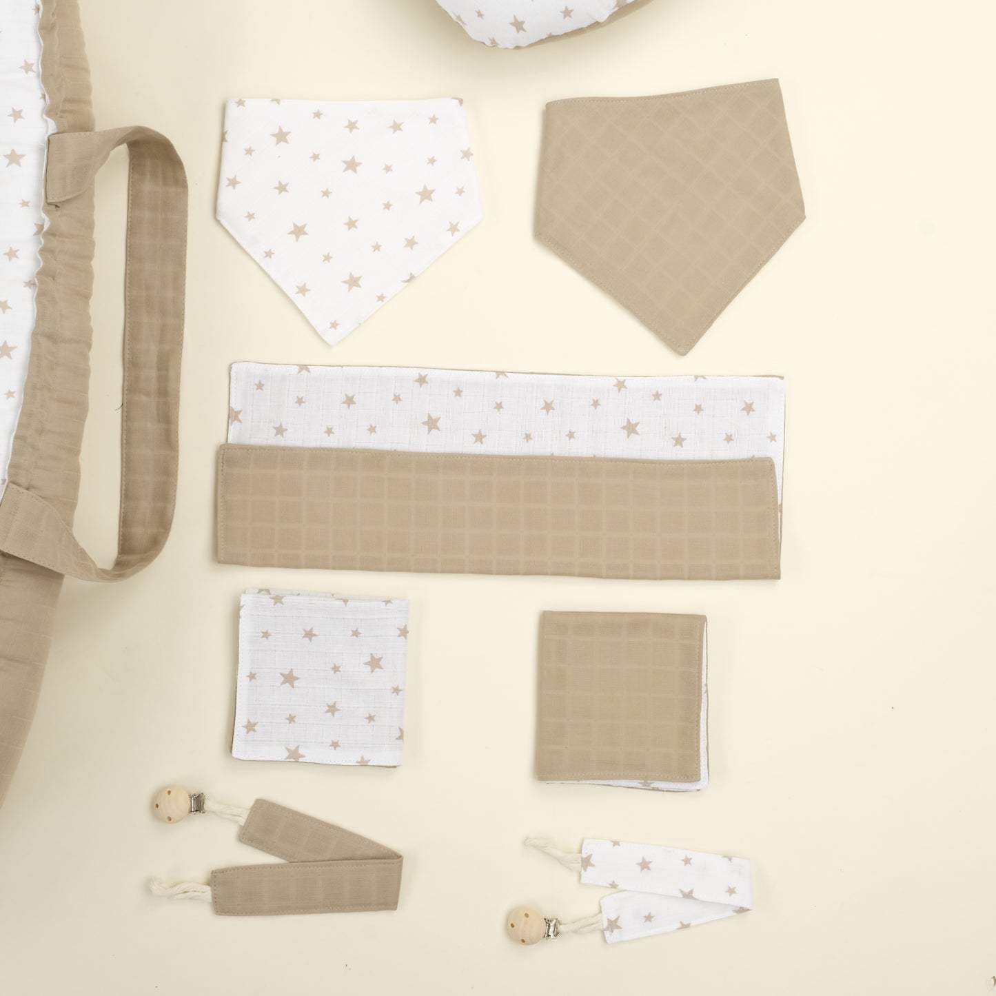 18 Parça Full Set - Çift Taraflı - Kahverengi Yıldız - Toprak Muslin