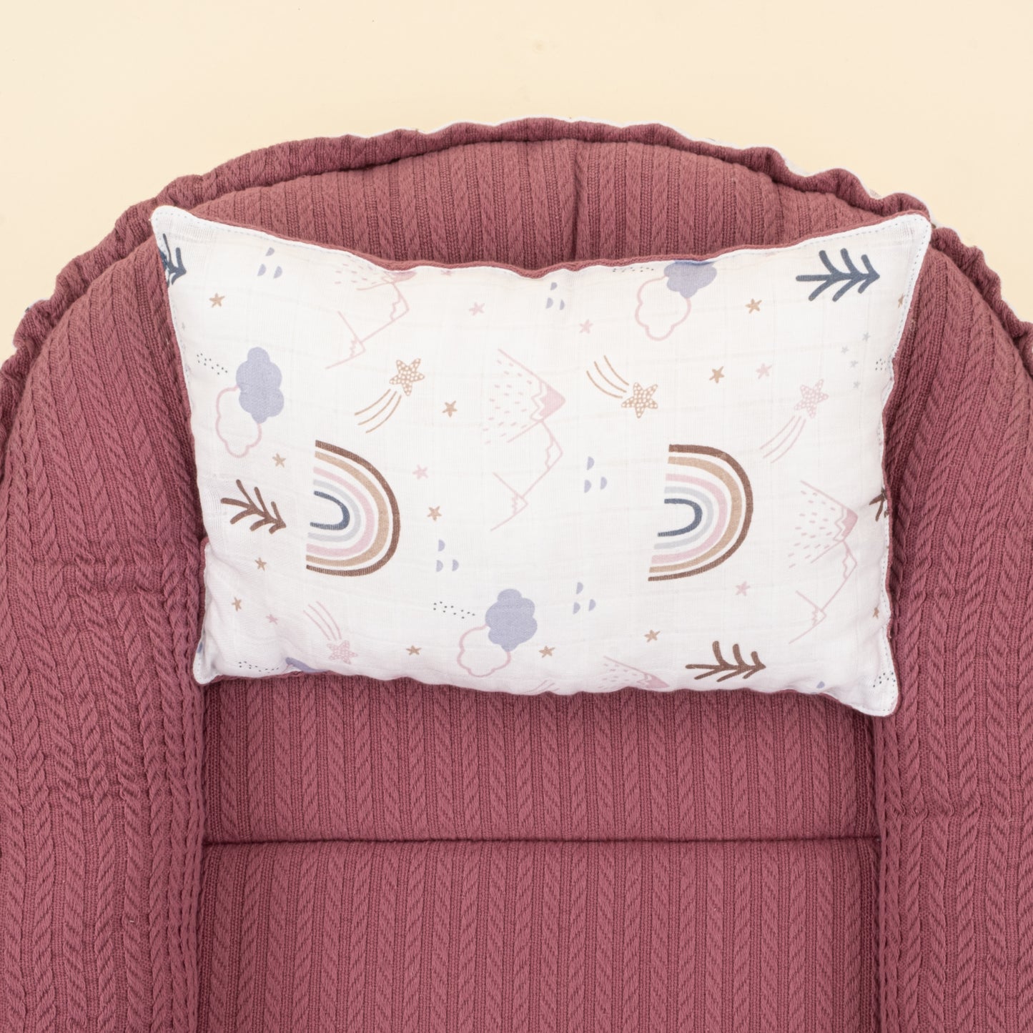 Babynest ve Yastık - Çift Taraflı - Mürdüm Örgü - Pastel Gökkuşağı