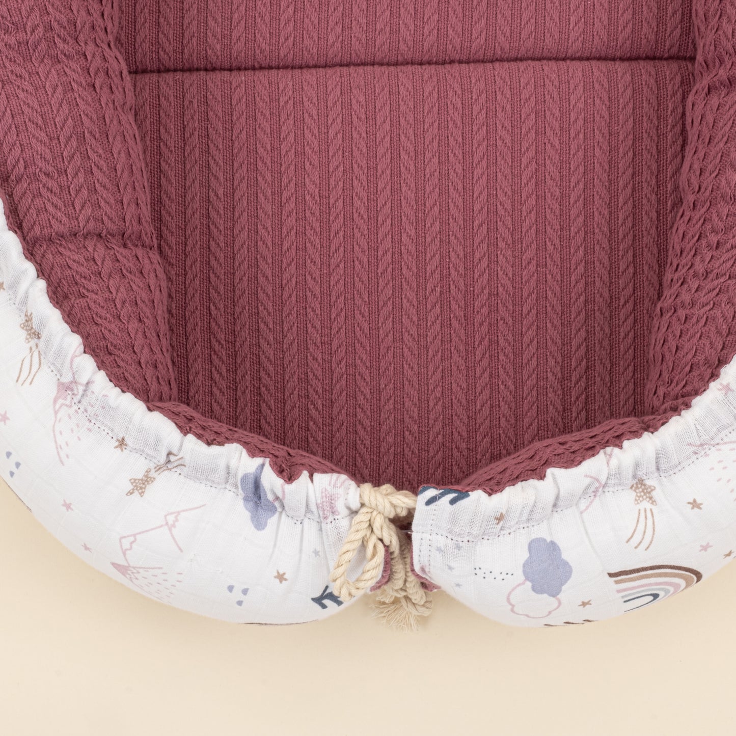 Babynest ve Yastık - Çift Taraflı - Mürdüm Örgü - Pastel Gökkuşağı