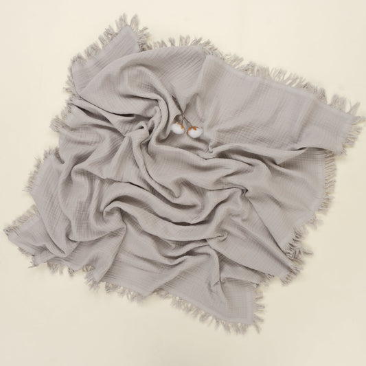 3 lü Bebek Muslin Kundak Set - Dört Katlı Püsküllü Gri - İki Katlı Hardal - Hardal Gökkuşağı