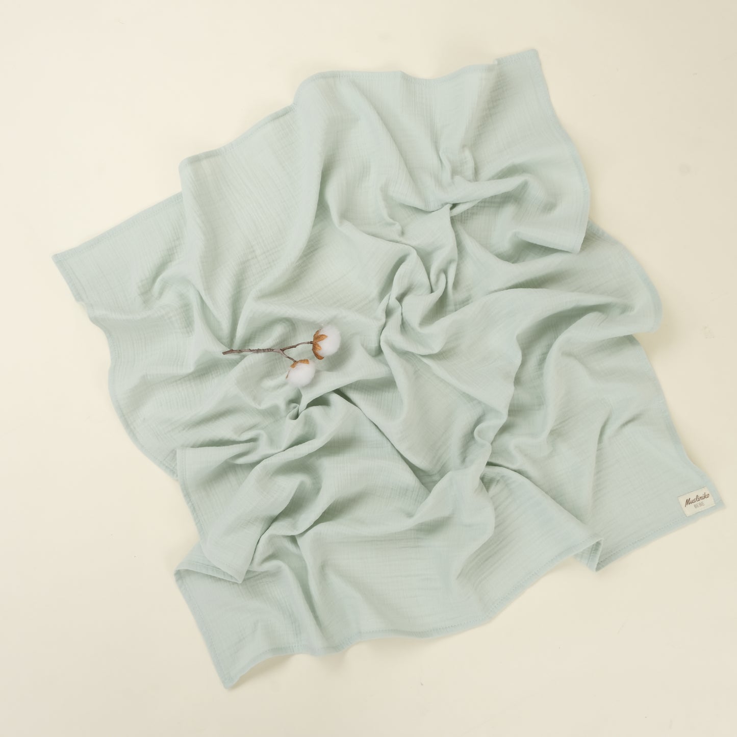 3 lü Bebek Muslin Kundak Set - Dört Katlı Püsküllü Mercan - İki Katlı Mint - Çiçekler