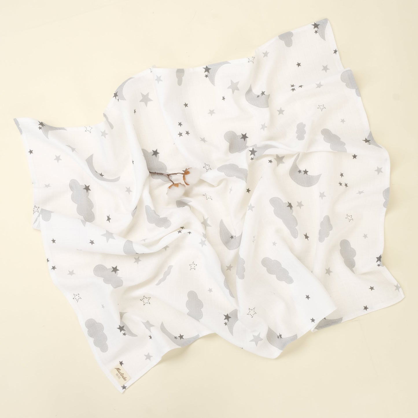 3 lü Bebek Muslin Kundak Set - Dört Katlı Püsküllü Gri - İki Katlı Bebe Mavi - Gri Ay