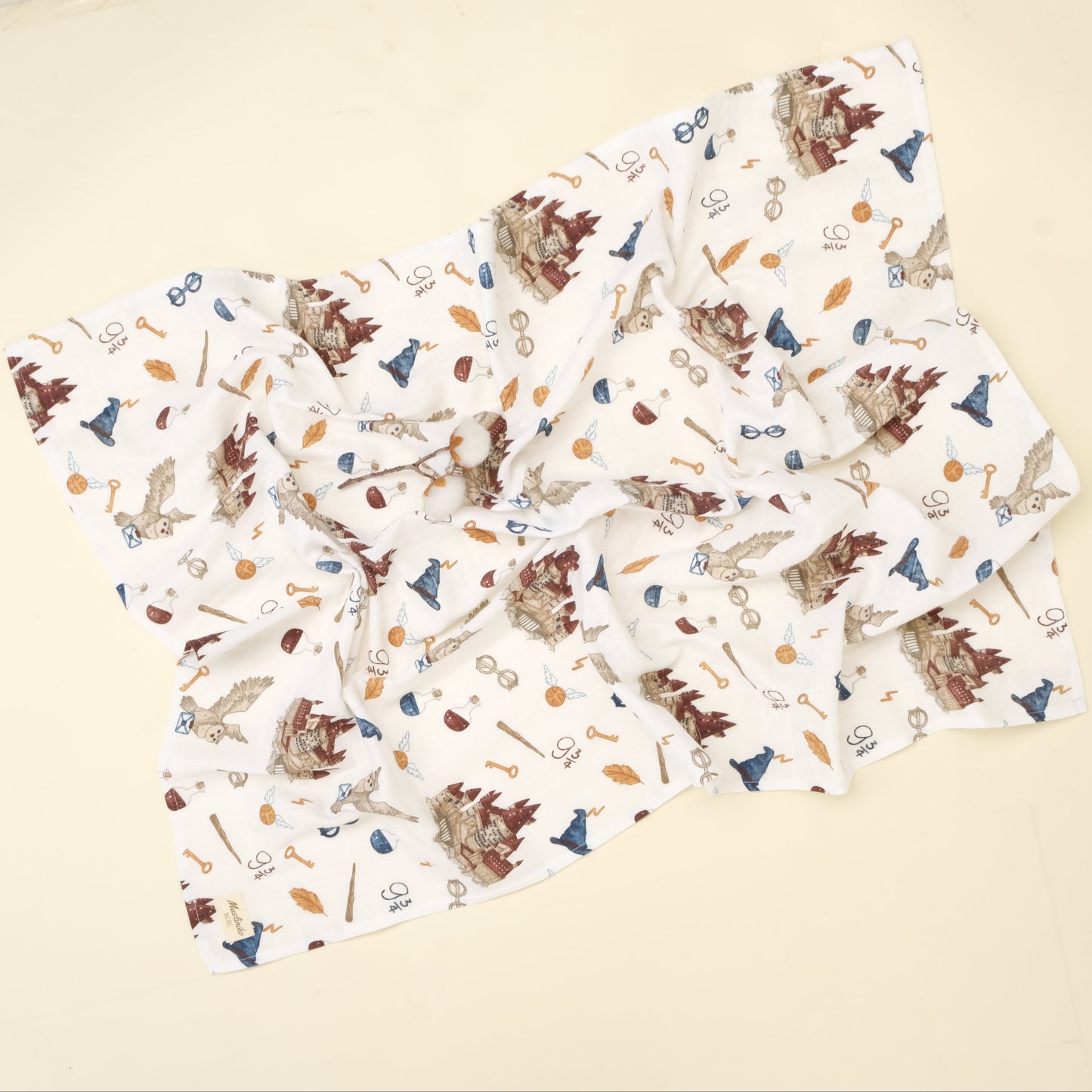3 lü Bebek Muslin Kundak Set - Dört Katlı Püsküllü Taş - İki Katlı Bebe Mavi - Harry