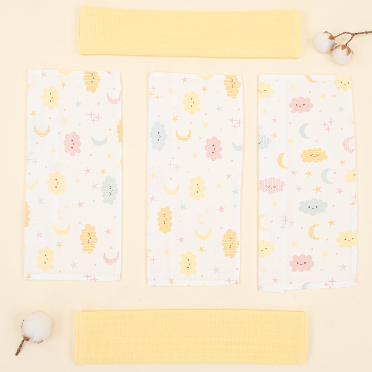 5'li Omuz Mendili Set - Sarı Muslin - Sarı Bulut
