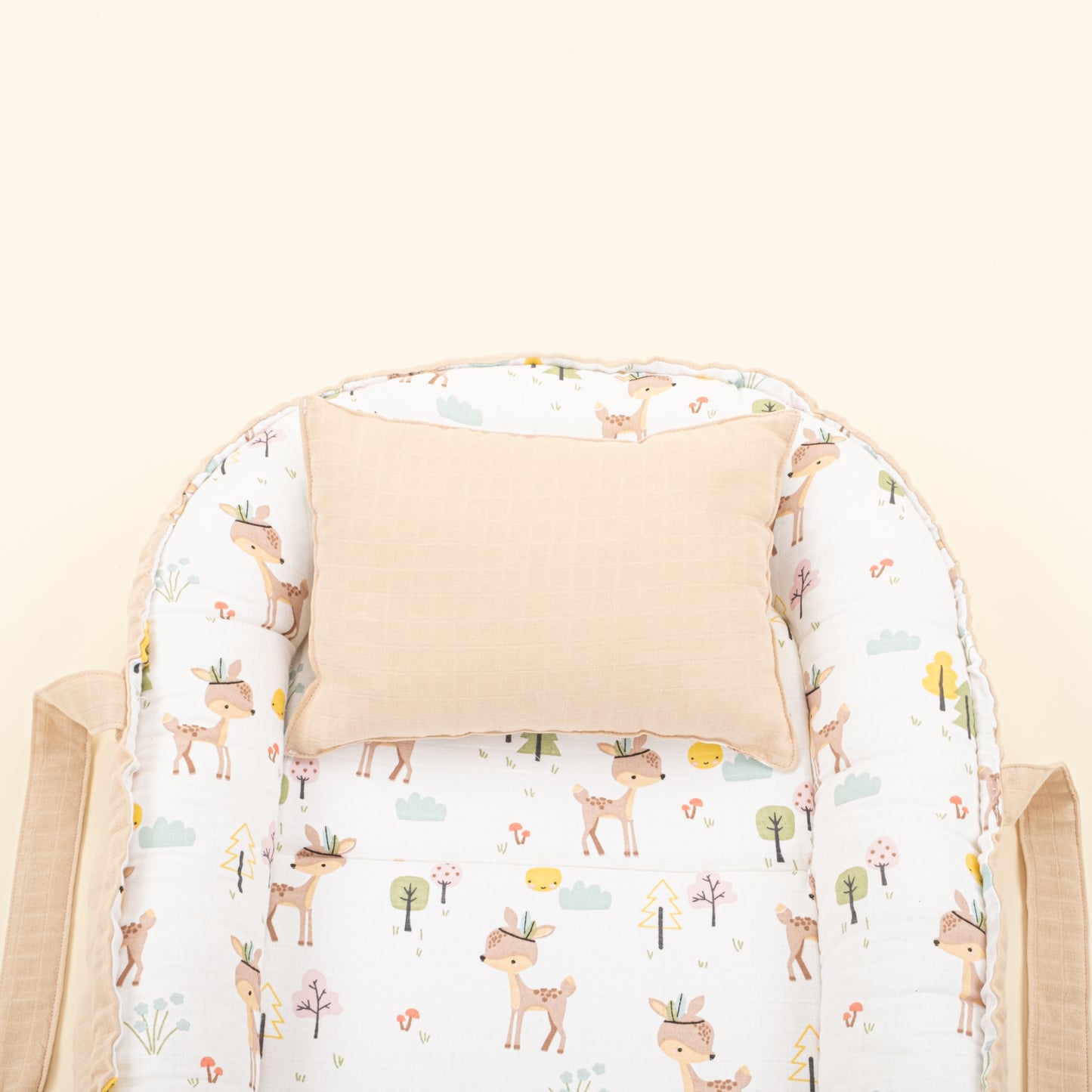 Babynest ve Yastık- Çift Taraflı - Kumsal Beji Muslin - Ceylan
