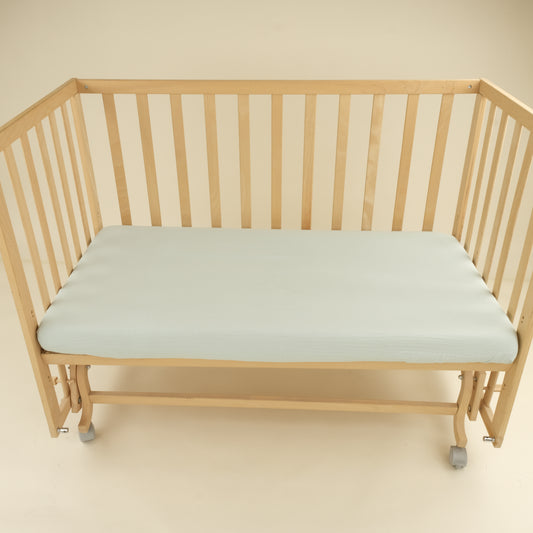 Bebek Lastikli Çarşaf ve Yastık Kılıfı - İki Katlı Organik Muslin - Mint - Su Yeşili Güneş