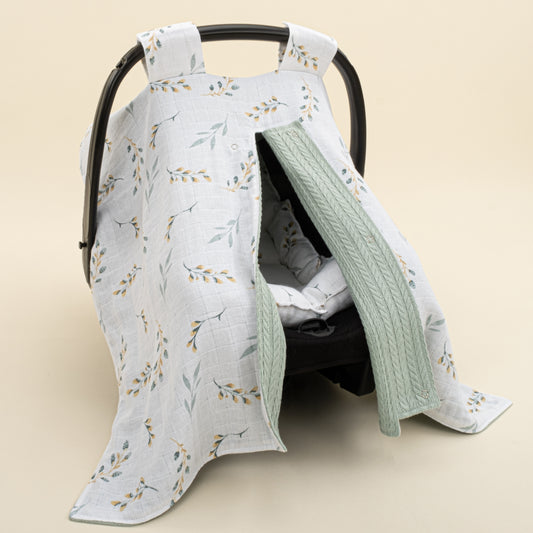 Puset Örtüsü - Çift Taraflı - Mint Örgü - Yapraklar
