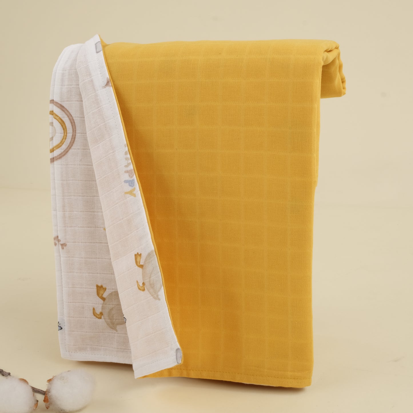 Çift Taraflı Muslin Örtü - Hardal Muslin - Kahverengi Ördek