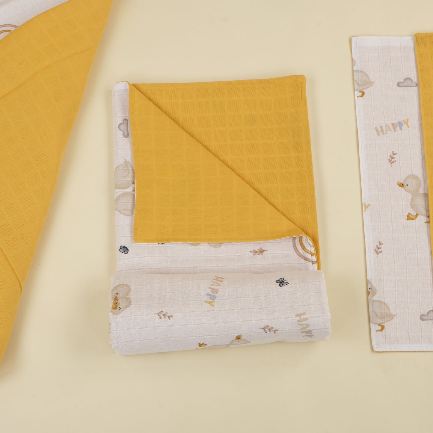 11 Parça Avantajlı Set - Çift Taraflı - Hardal Muslin - Kahverengi Ördek
