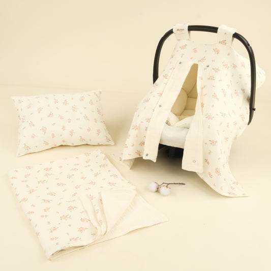 5 Parça İki Katlı Avantajlı Set - İki Katlı Krem - Soft Çiçekler