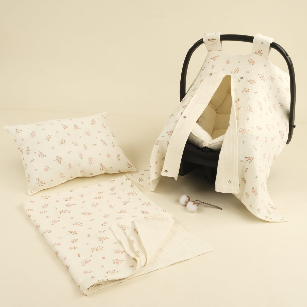 4 Parça İki Katlı Avantajlı Set - İki Katlı Krem - Soft Çiçekler