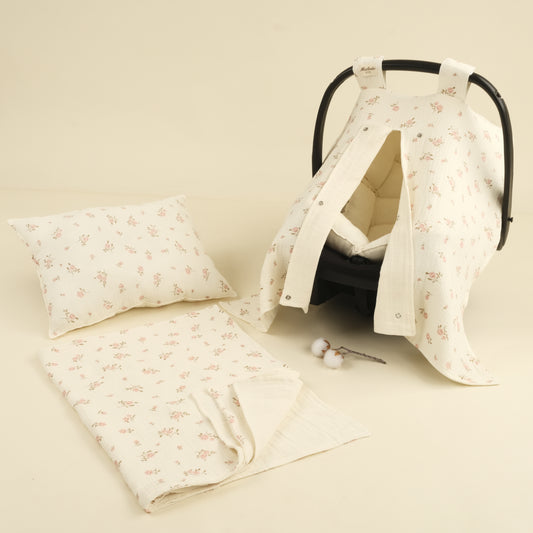 4 Parça İki Katlı Avantajlı Set - İki Katlı Krem - Soft Çiçekler