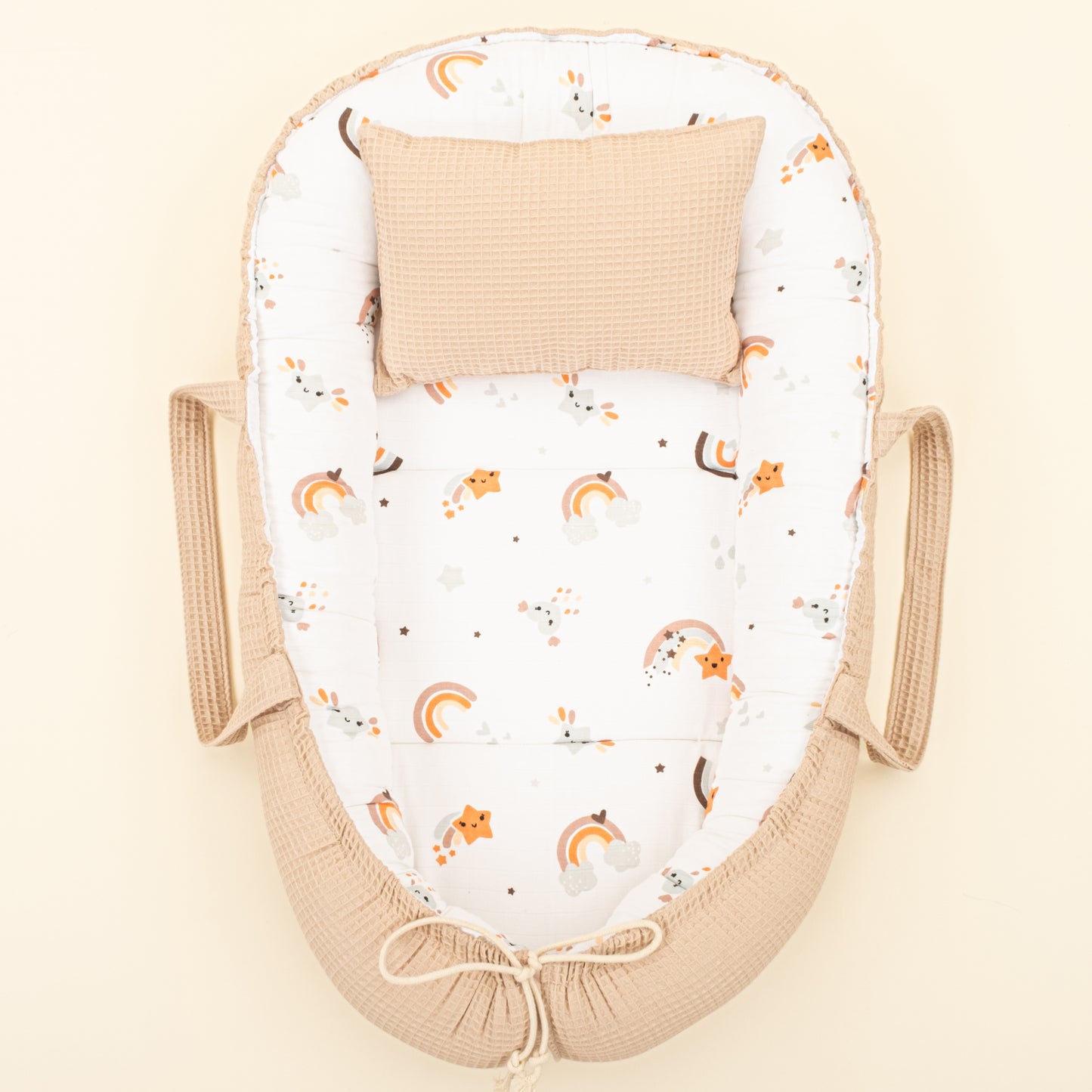 Babynest - Çift Taraflı - Bej Petek - Turuncu Gökkuşağı