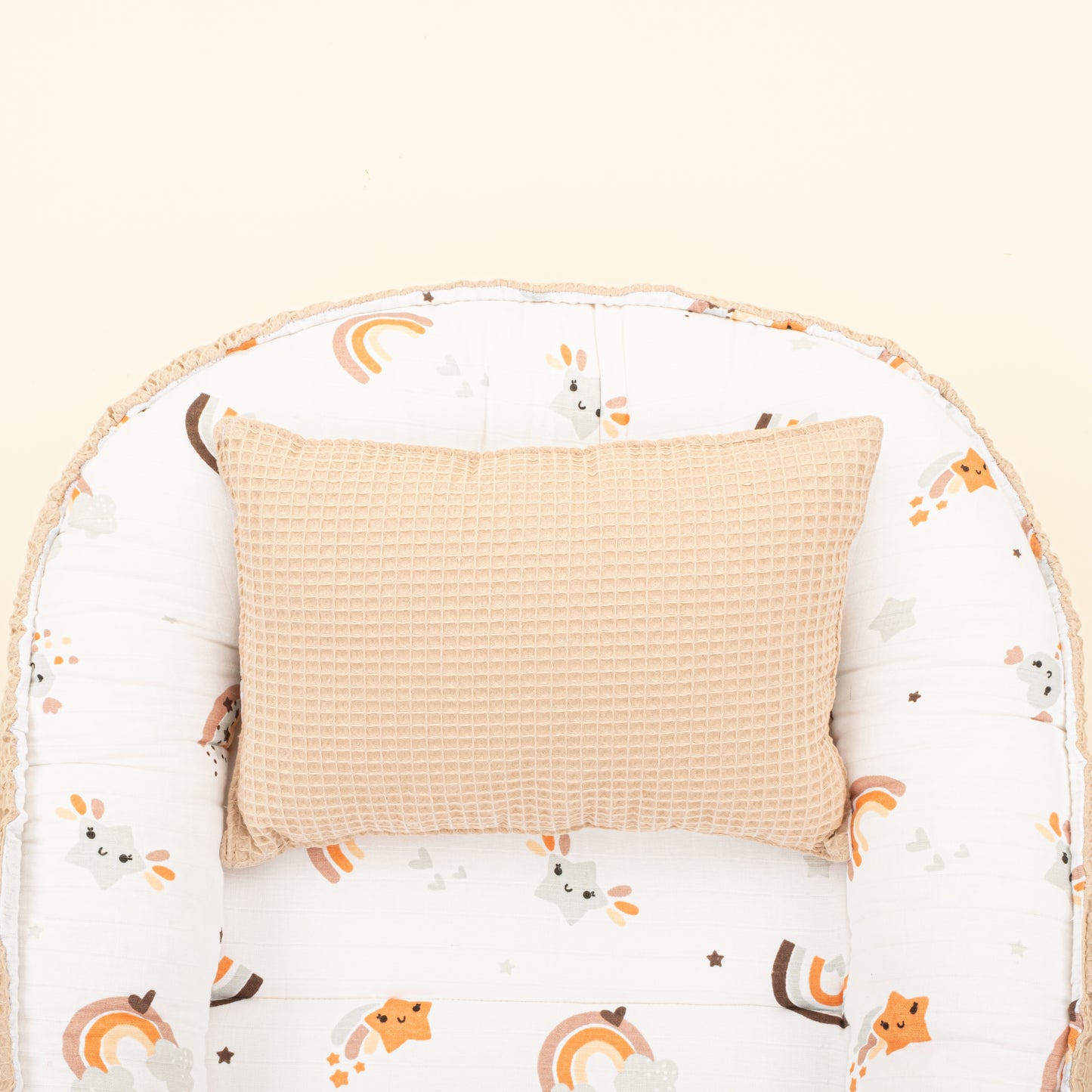 Babynest - Çift Taraflı - Bej Petek - Turuncu Gökkuşağı
