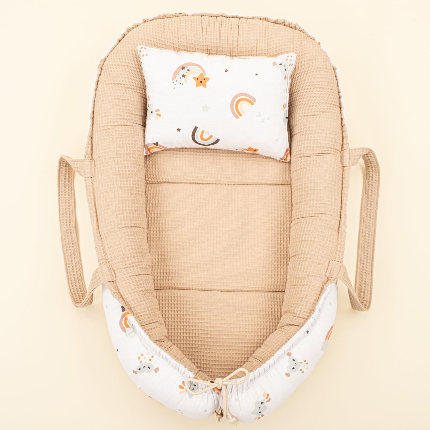 Babynest - Çift Taraflı - Bej Petek - Turuncu Gökkuşağı