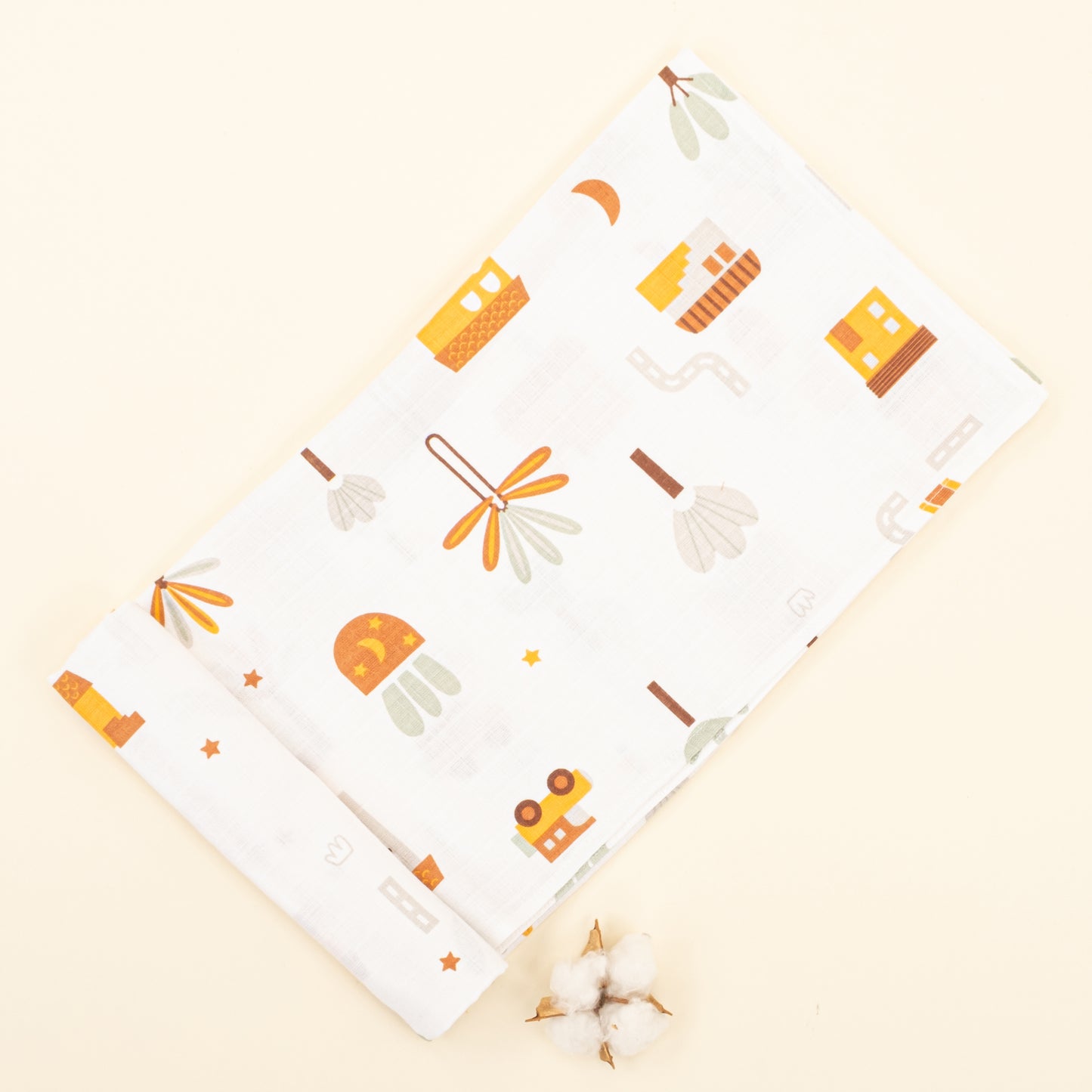 Dört Katlı Organik Muslin Set - Hardal - Sarı Ev