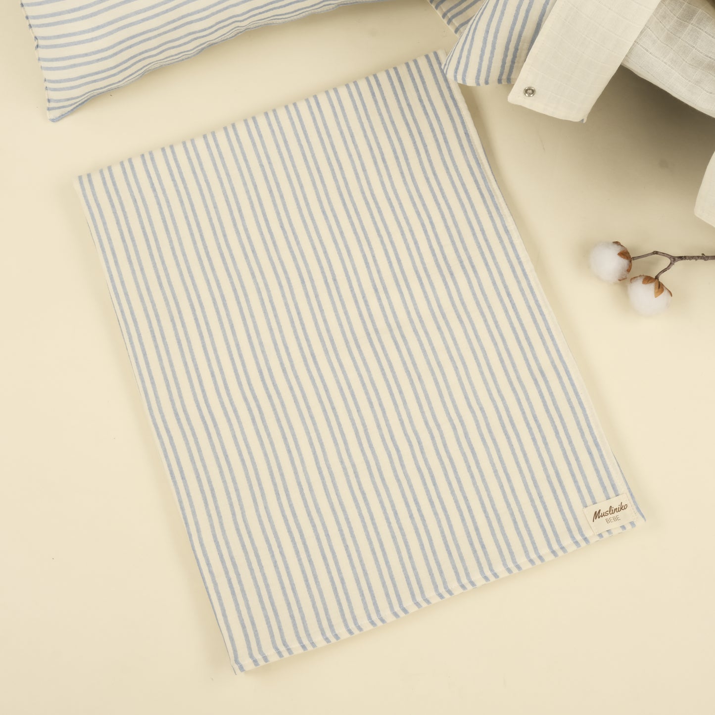 5 Parça İki Katlı Avantajlı Set - Mavi Çizgili - Krem Muslin