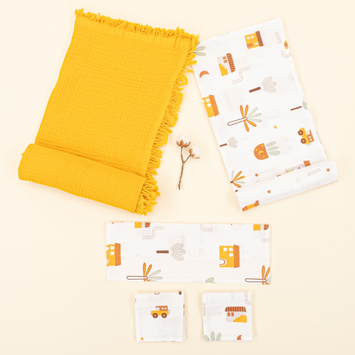 Dört Katlı Organik Muslin Set - Hardal - Sarı Ev