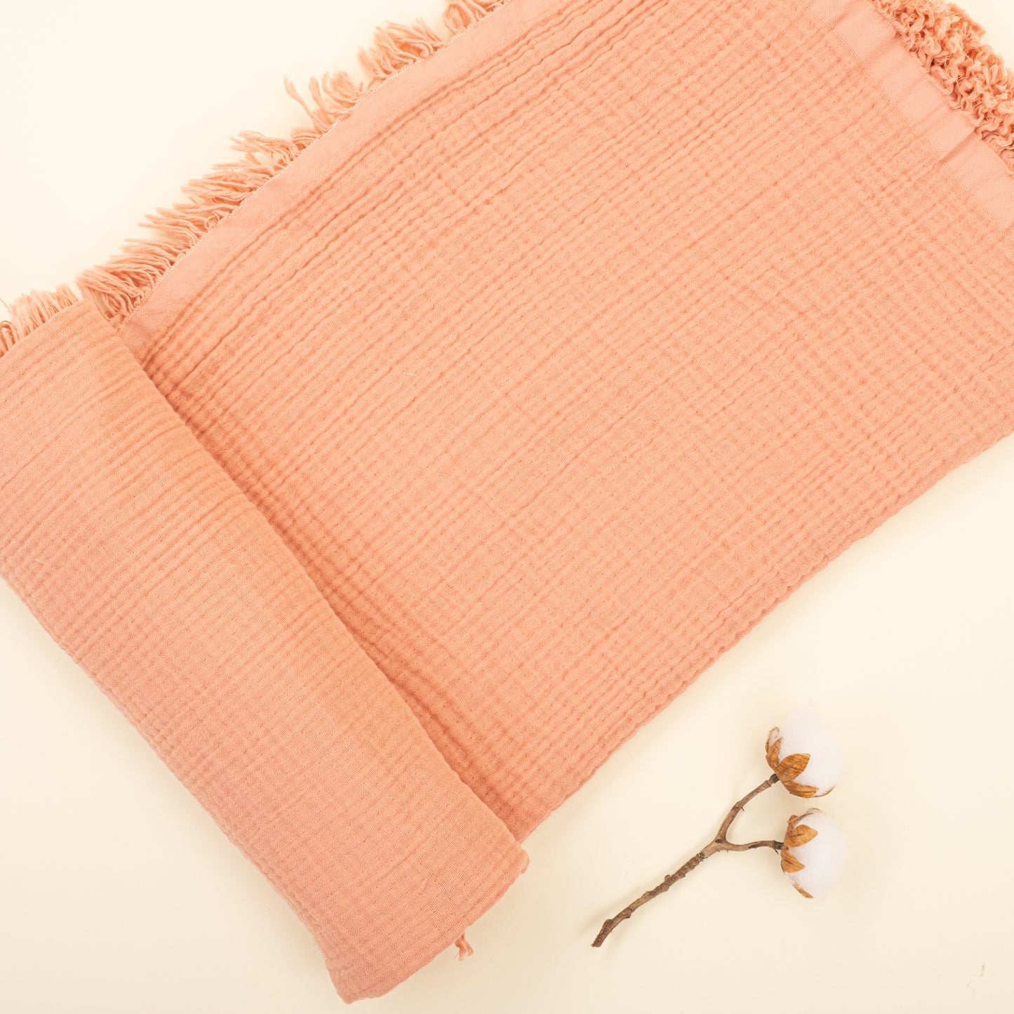 Dört Katlı Organik Muslin - Mercan