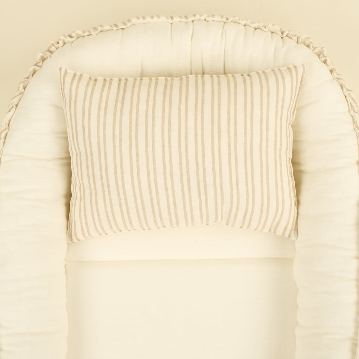 Babynest ve Yastık - Çift Taraflı - İki Katlı Kum Çizgili - Krem Muslin