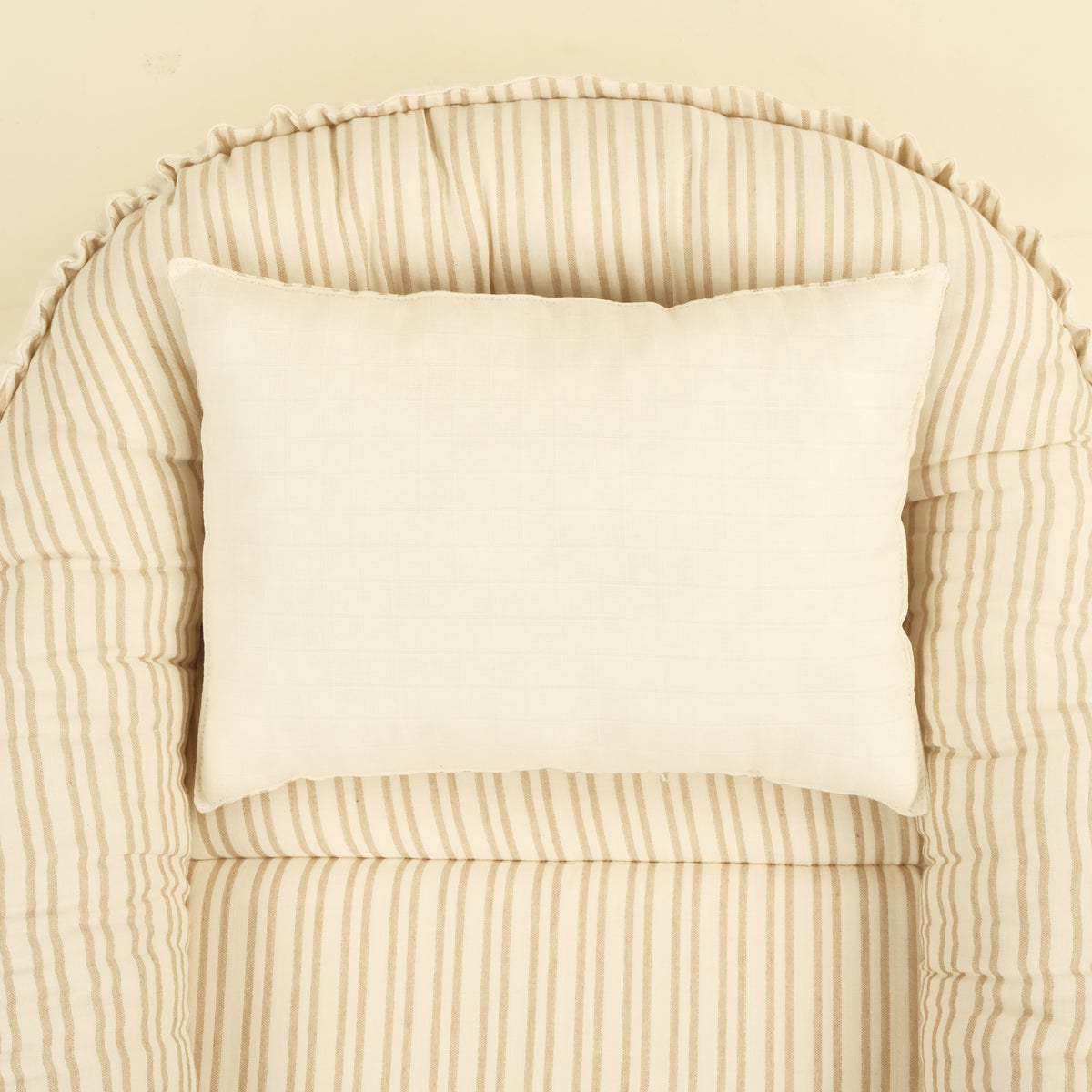 Babynest ve Yastık - Çift Taraflı - İki Katlı Kum Çizgili - Krem Muslin