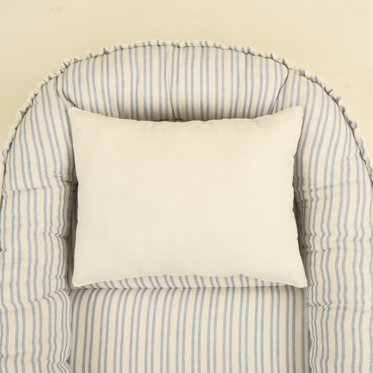 Babynest ve Yastık - Çift Taraflı - İki Katlı Mavi Çizgili - Krem Muslin