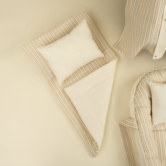 9 Parça Çift Taraflı Muslin Setler - İki Katlı Kum Çizgili - Krem Muslin