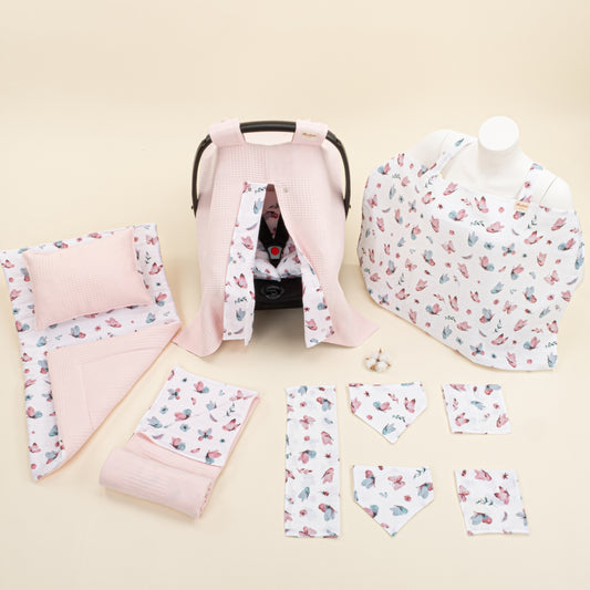 10 Parça Avantajlı Set - Çift Taraflı - Pembe Waffle - Kelebekler