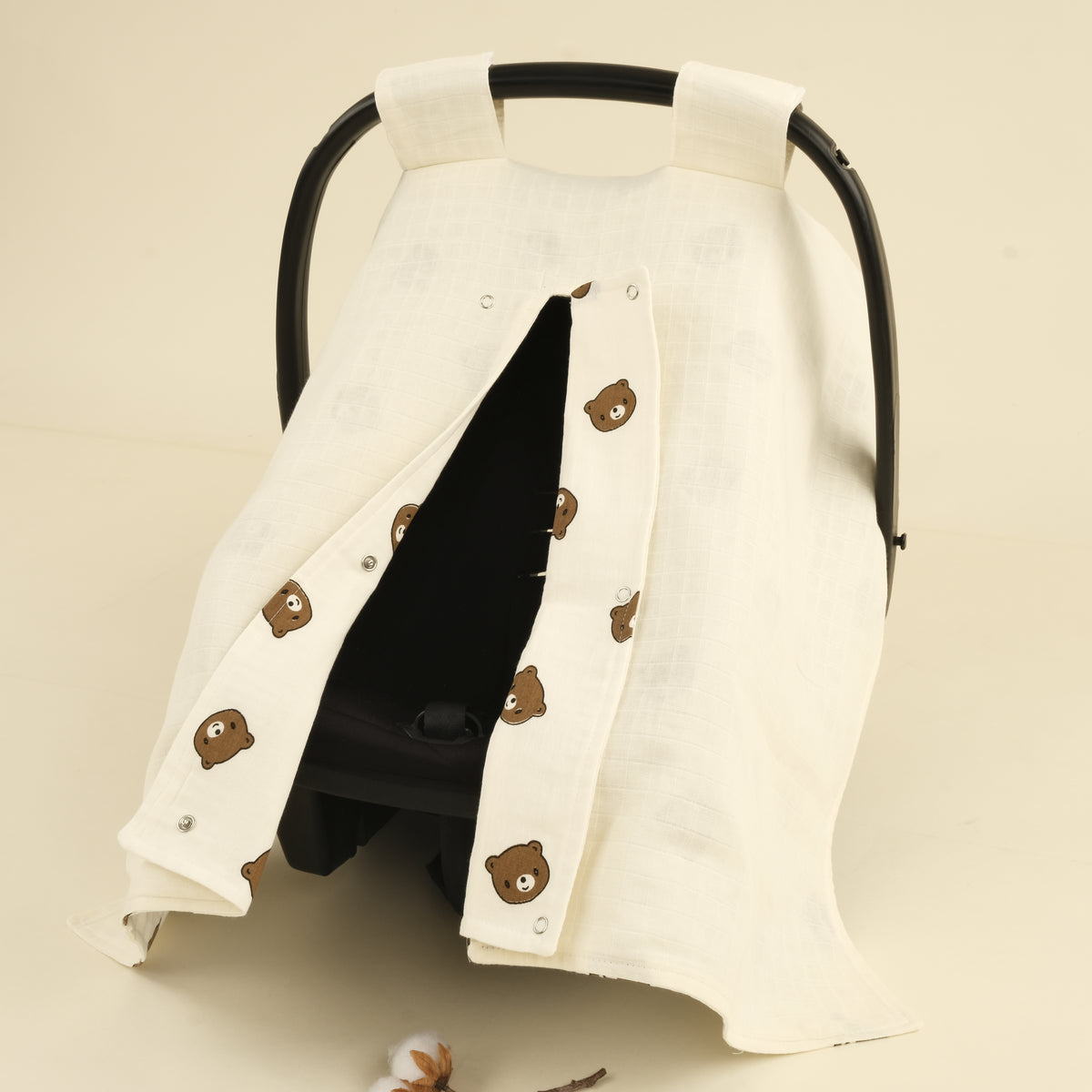 Puset Örtüsü - Çift Taraflı - İki Katlı Bear - Krem Muslin