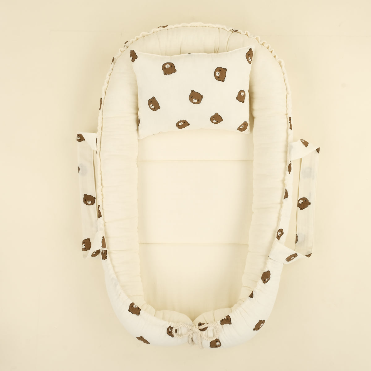 Babynest ve Yastık - Çift Taraflı - İki Katlı Bear - Krem Muslin