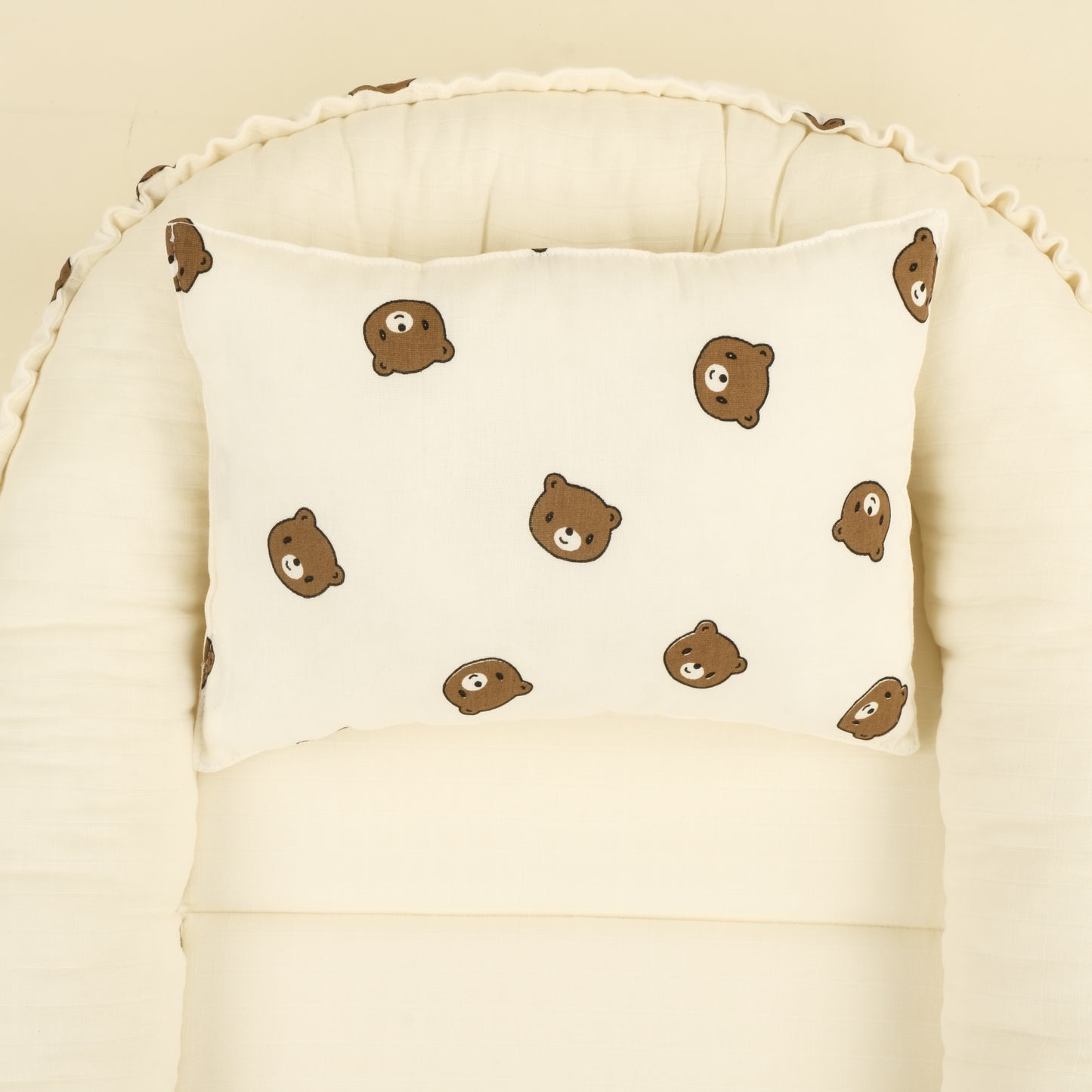 Babynest ve Yastık - Çift Taraflı - İki Katlı Bear - Krem Muslin