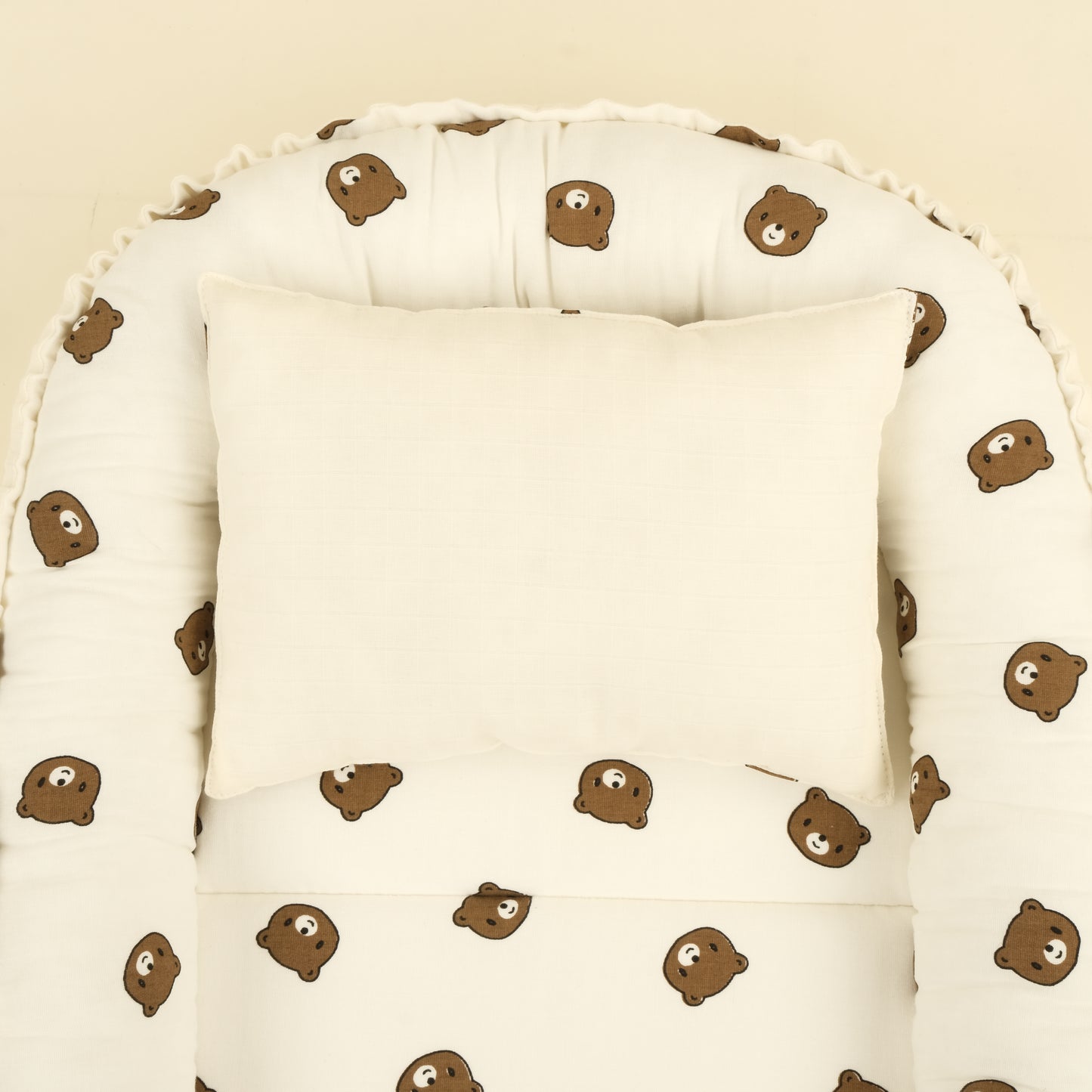Babynest ve Yastık - Çift Taraflı - İki Katlı Bear - Krem Muslin