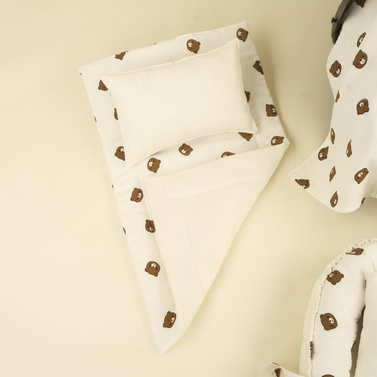 9 Parça Çift Taraflı Muslin Setler - İki Katlı Bear - Krem Muslin