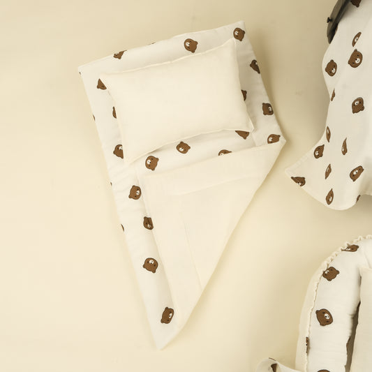9 Parça Çift Taraflı Muslin Setler - İki Katlı Bear - Krem Muslin