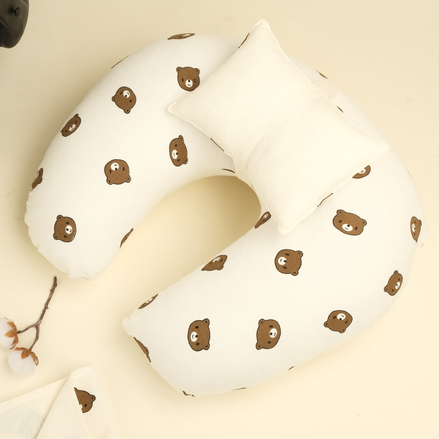 9 Parça Çift Taraflı Muslin Setler - İki Katlı Bear - Krem Muslin