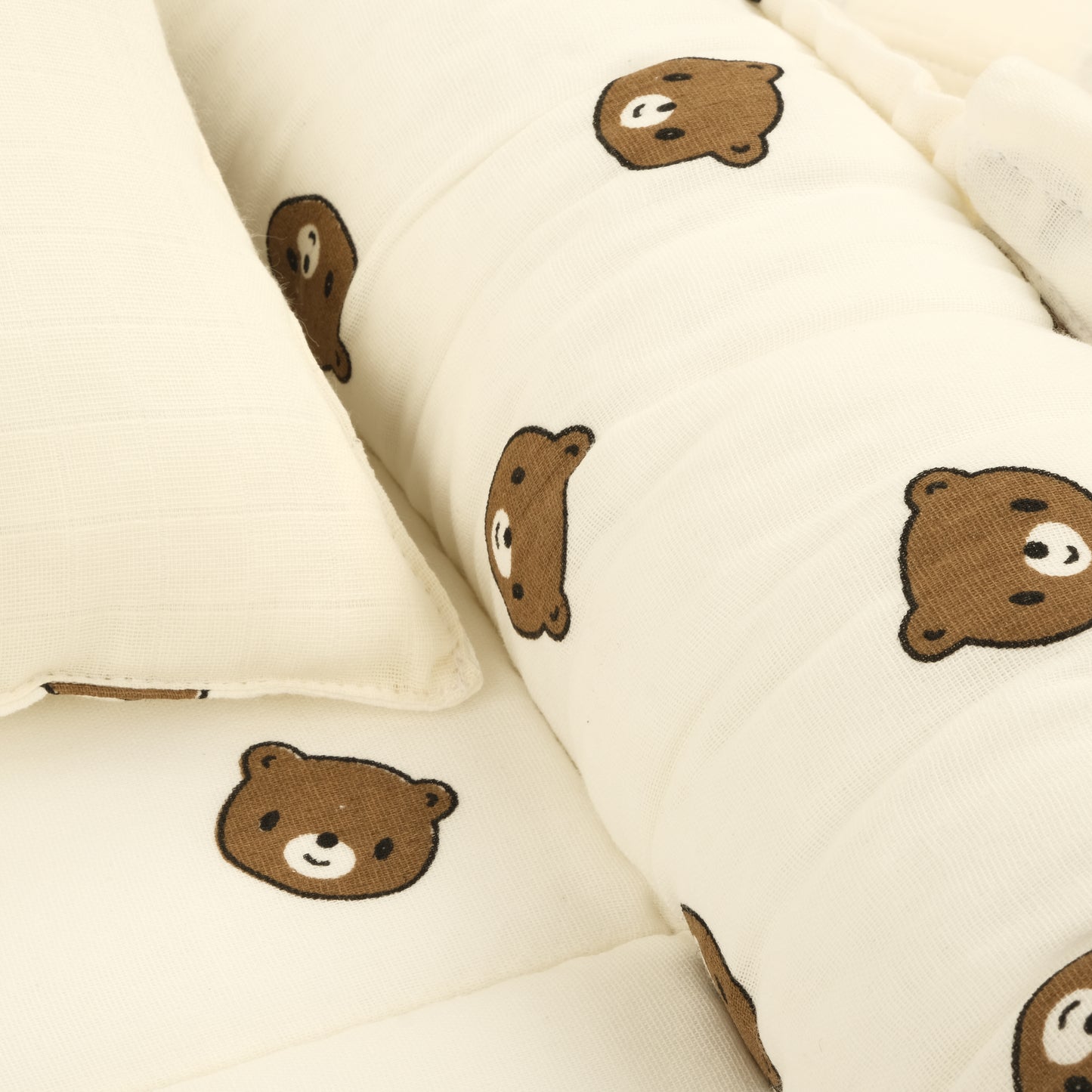 9 Parça Çift Taraflı Muslin Setler - İki Katlı Bear - Krem Muslin