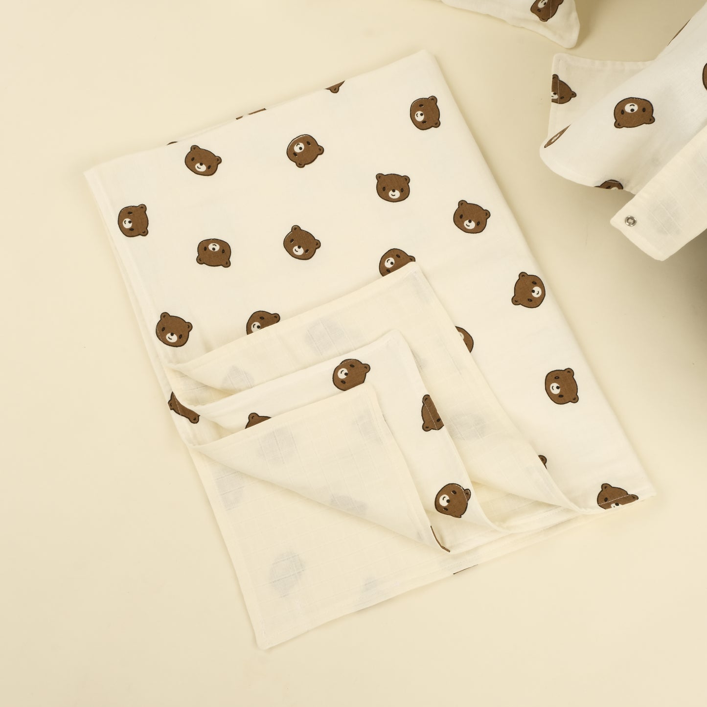 4 Parça İki Katlı Avantajlı Set - İki Katlı Bear - Krem Muslin