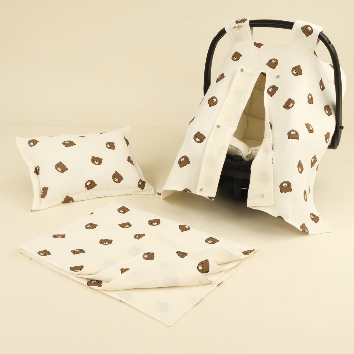 4 Parça İki Katlı Avantajlı Set - İki Katlı Bear - Krem Muslin