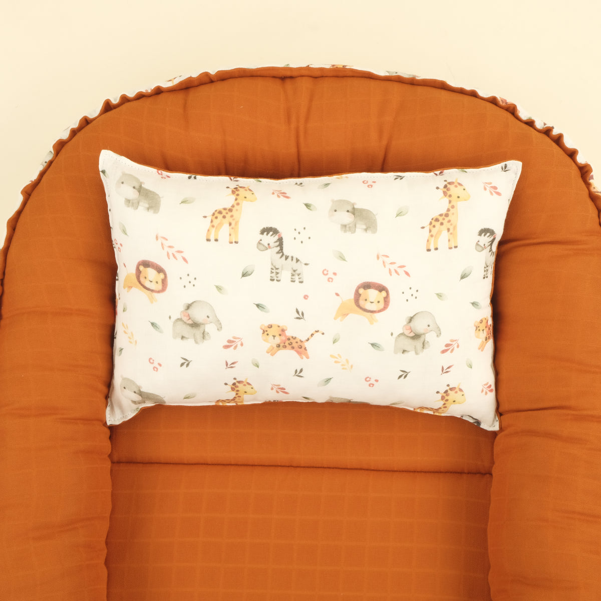 Babynest ve Yastık - Çift Taraflı - İki Katlı Safari - Kiremit Muslin