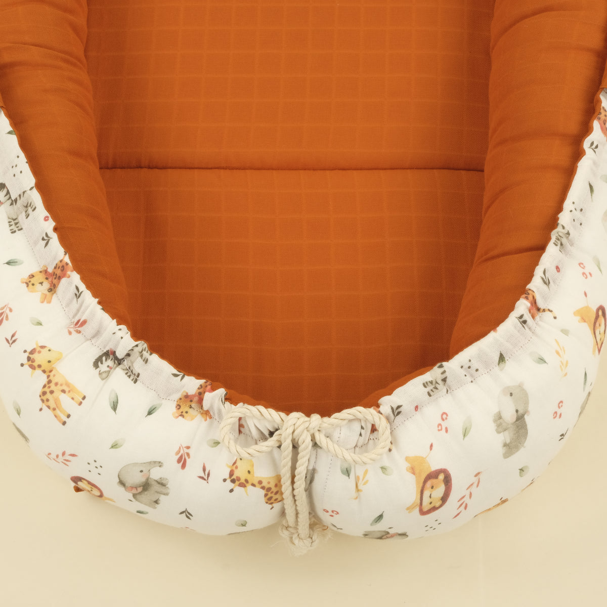 Babynest ve Yastık - Çift Taraflı - İki Katlı Safari - Kiremit Muslin