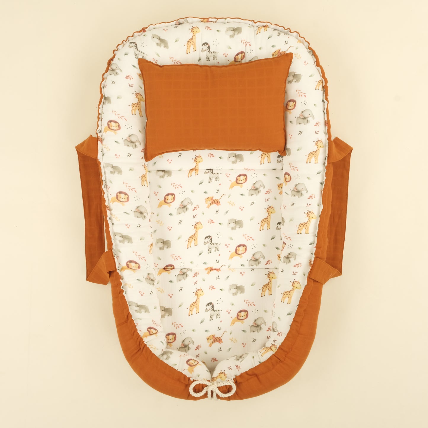 Babynest ve Yastık - Çift Taraflı - İki Katlı Safari - Kiremit Muslin